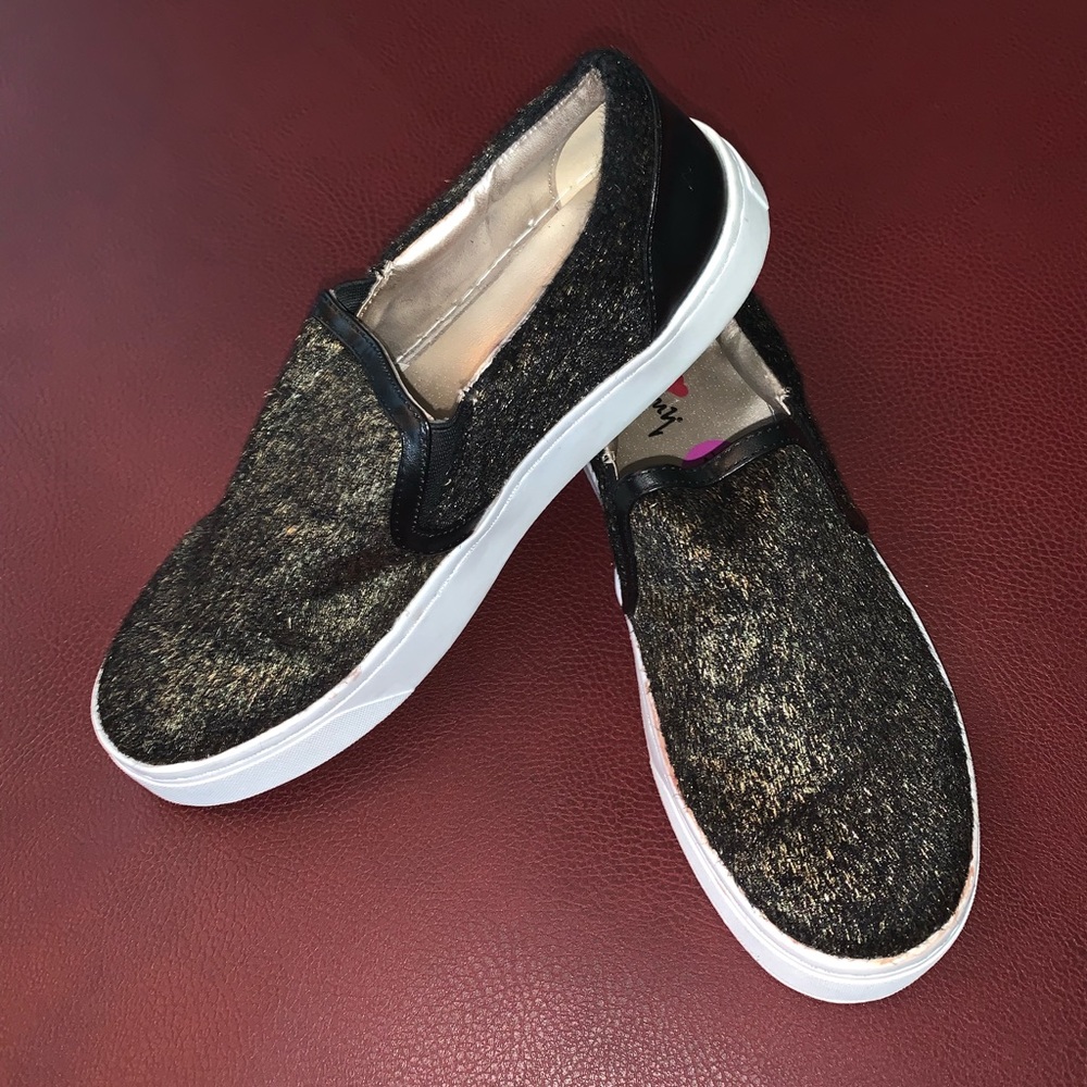 Faux Fur Gold & Black Sneakers